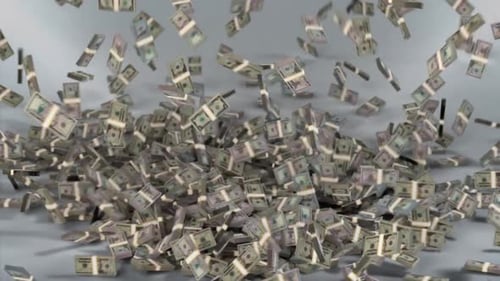 Stacks of Cash Falling and Piling Up