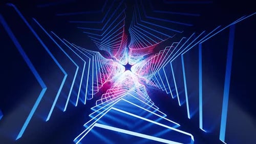 Dark tunnel with glowing neon lines