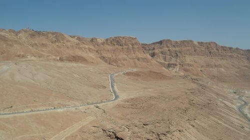 Aerial point of view over road in desert