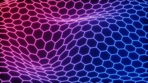 Animated Neon Hexagon Grid Waving Background