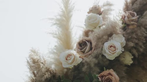 Floral Arrangement with Roses and Pampas Grass