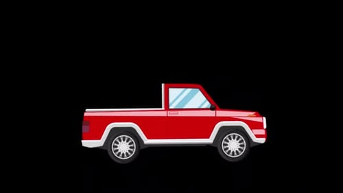 Cartoon Red Pickup Car Driving On Alpha Channel