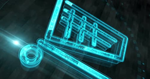 Panier d'achat en ligne, symbole de vente au détail, boucle conceptuelle numérique 3D