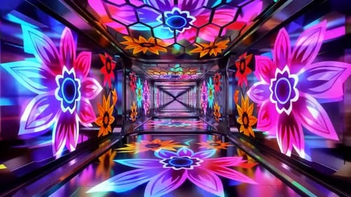 Futuristic Neon Flower Tunnel Motion Graphic Loop