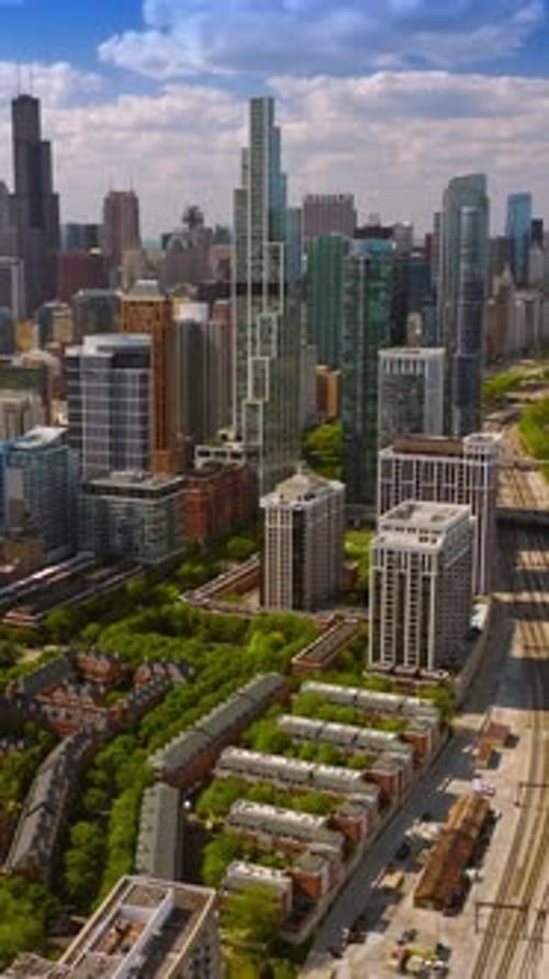 Busy multi-lane motorways near Soldier Field Stadium on the Near South Side of Chicago
