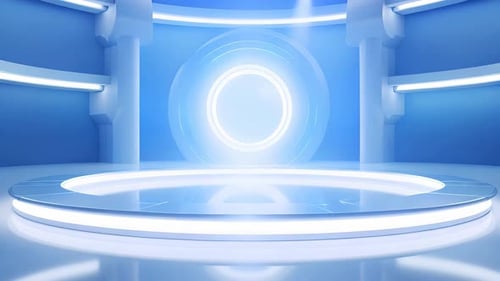 Futuristic Virtual Studio Stage with Glowing Blue Circle Background