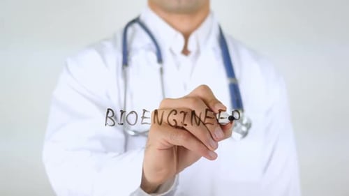 Bioengineer Doctor Writing on Glass