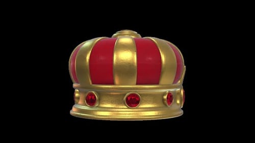 Luxurious 3D Golden Crown with Red Gems Spinning