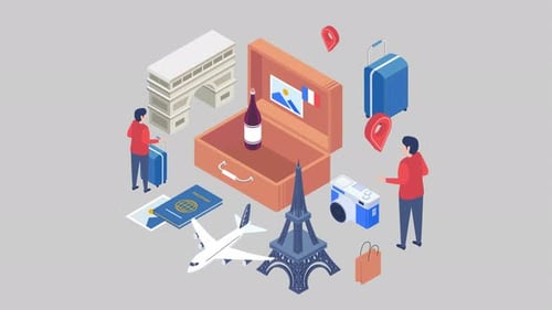 Animated Isometric Travel Destination Scene