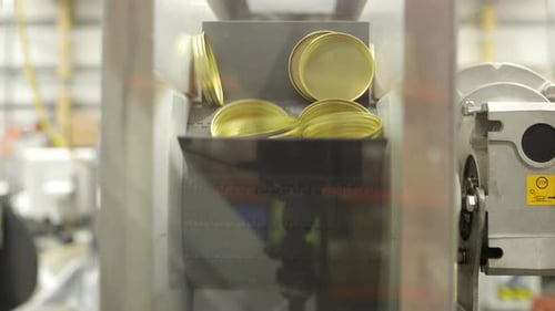 Industrial cap manufacture process with line conveyor, static view
