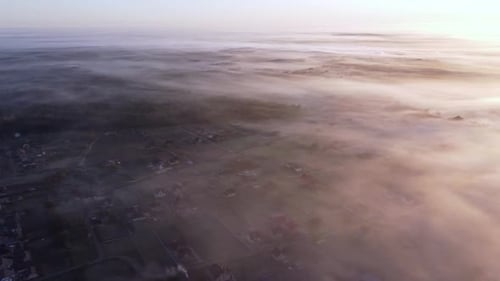 Aerial View of Ukraine Ukrainian Countryside with Fields and Forests Morning Fog