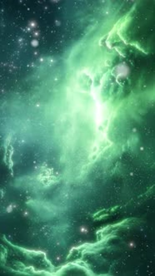 Green Space Nebula with Twinkling Stars Background Animation