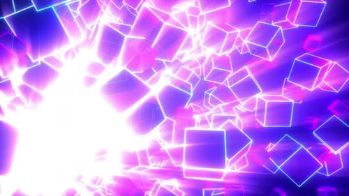 Abstract Neon Cubes Light Tunnel Background