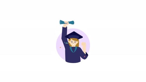 Happy Graduate Character Animation with Diploma and Confetti
