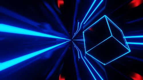 Blue And Red Sci-Fi Neon Weightlessness Tunnel Background Vj Loop In HD