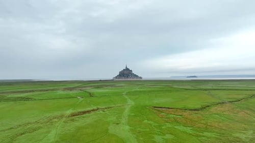 Aerial view of Mont Saint Michel in Normandy, France.