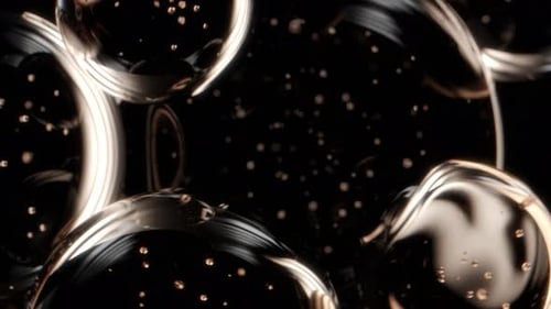 Luxurious Golden Particles Floating in Reflective Spheres Animation