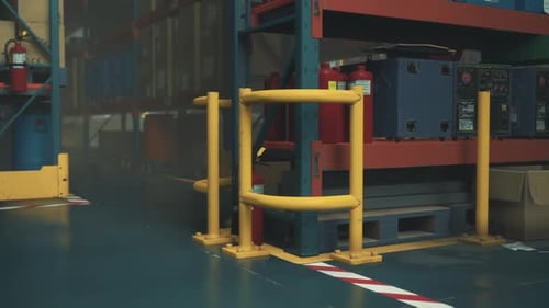 La nuit dans un entrepôt vide avec des étagères de marchandises