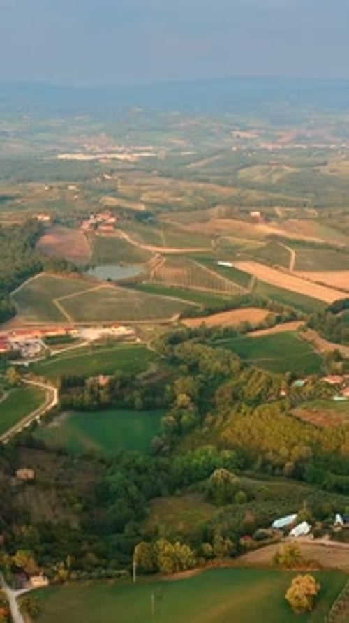 Beautiful Landscape of Tuscany Italy Aerial View of Hills at Sunset