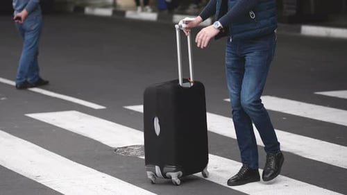 Person Walk Airport with Suitcase Passenger Hand Luggage Traveler Roll Baggage