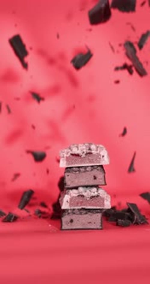 Protein Bars in Slow Motion with Falling on Coral Background