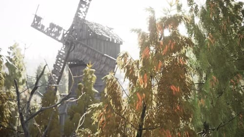 Old Traditional Wooden Windmill in the Forest