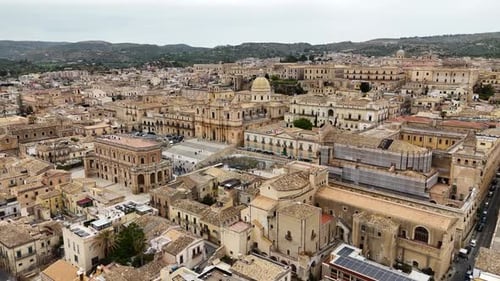 Aerial shot of Noto city center on Sicily island in Italy