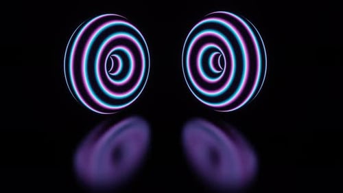 Abstrakte Lautsprecher mit vibrierender Neontäuschung und reflektierender Bodenanimation