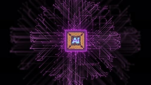 AI-powered Arm CPU. Circuit board. Technology background. CPU concept. Motherboard digital