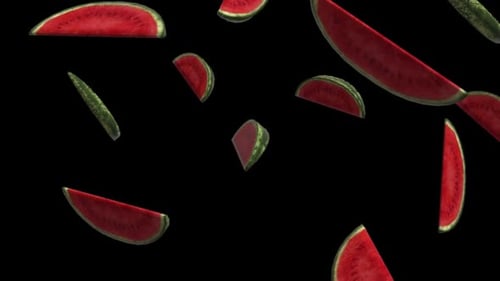 Falling Watermelon Slices in Realistic Style