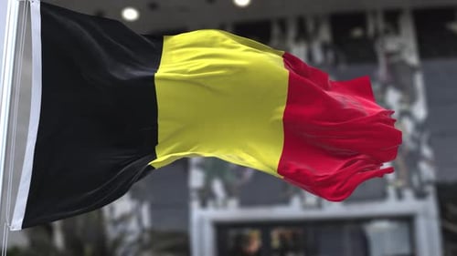 Realistic 3D Belgian Flag Waving Animation on Pole