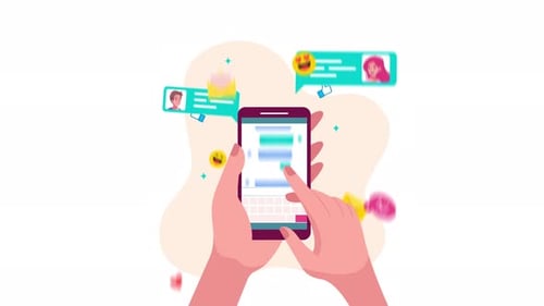 Animated Hands Typing on Smartphone for Social Media Messaging