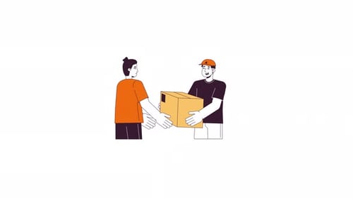 Flat Design Animation of Delivery Man Giving Package to Customer