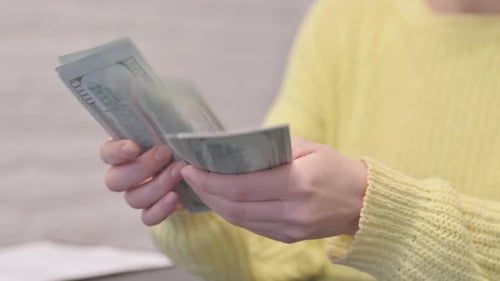 Close Up of Woman Counting Money