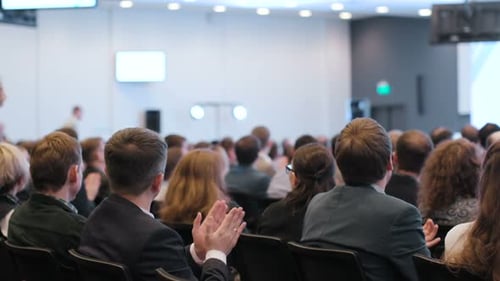 Many Adult Persons of Trading Company Sit on Chairs for Sale Success