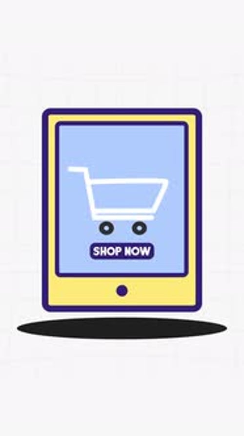 Flat Design Animated Tablet Reveals Online Shopping Cart