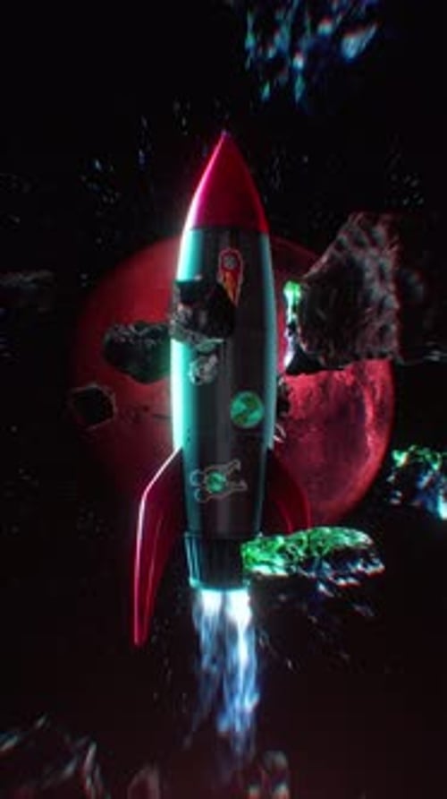Retro Rocket Flying By Mars Through Space Background