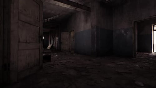 Exploring an Abandoned Building with Weathered Walls and Debris