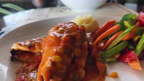 Delicious Fish Dish with Vegetables and Mashed Potatoes