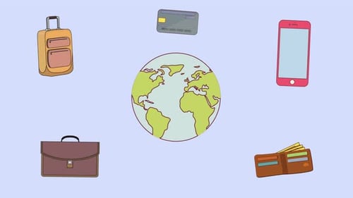 Animated Vacation Text Reveal and Travel Icons