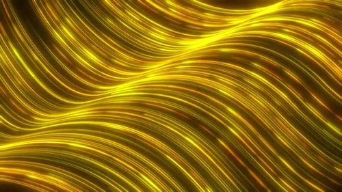 Abstract Golden Glowing Wavy Lines Digital Energy Flow Background