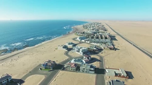 4k aerial drone footage of the town of Swakopmund in Namibia