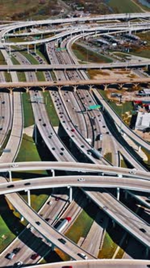 Traffic flows through complex highway interchange in Dallas