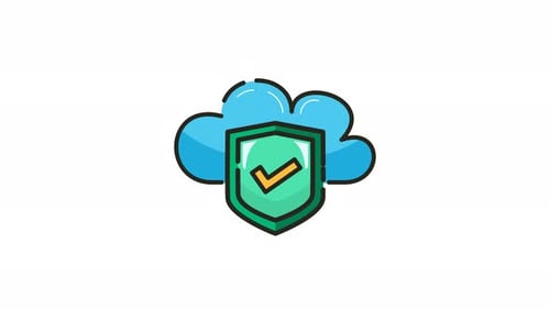 Loop animation icon Design of a secure cloud shield in a circle. Alpha channel
