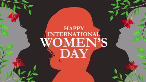 International Women's Day Text Reveal with Floral Silhouettes