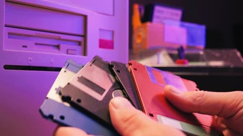Floppy Disc FDD Close Up Using Diskette for Old PC Computer Macro Archive Programme or Music