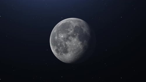 Realistic Full Moon Rotating In Dark Starry Space
