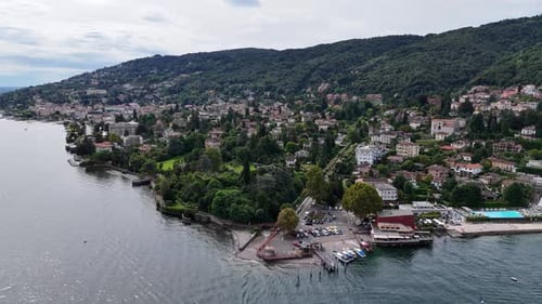 Drone footage of Stresa town at Lake Maggiore, Italy