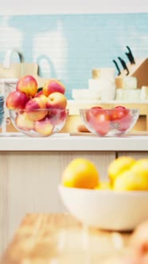 Kitchen Pantry with Fruits and Vegetables on Countertop