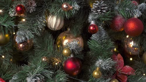 Close Up of Decorated Christmas Tree with Ornaments